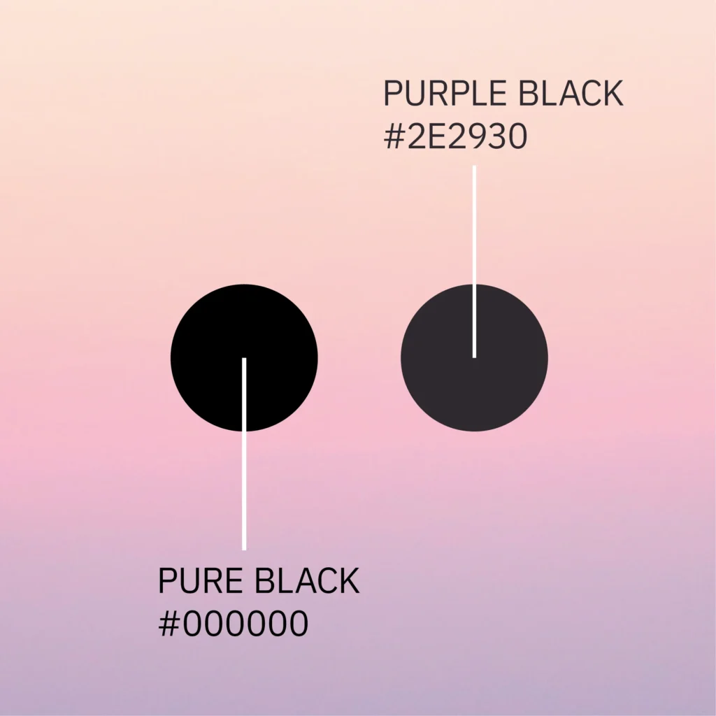 純黒と紫黒色をマジックアワーの背景上で比較した配色図